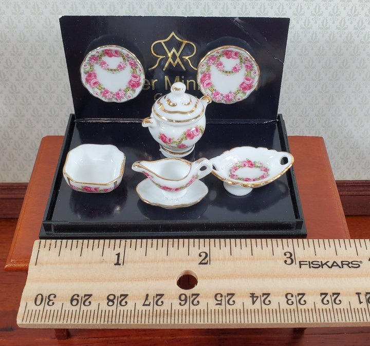 Dollhouse Dinner Set Reutter Porcelain Rose Design 1:12 Scale Plates Bowls ++ - Miniature Crush