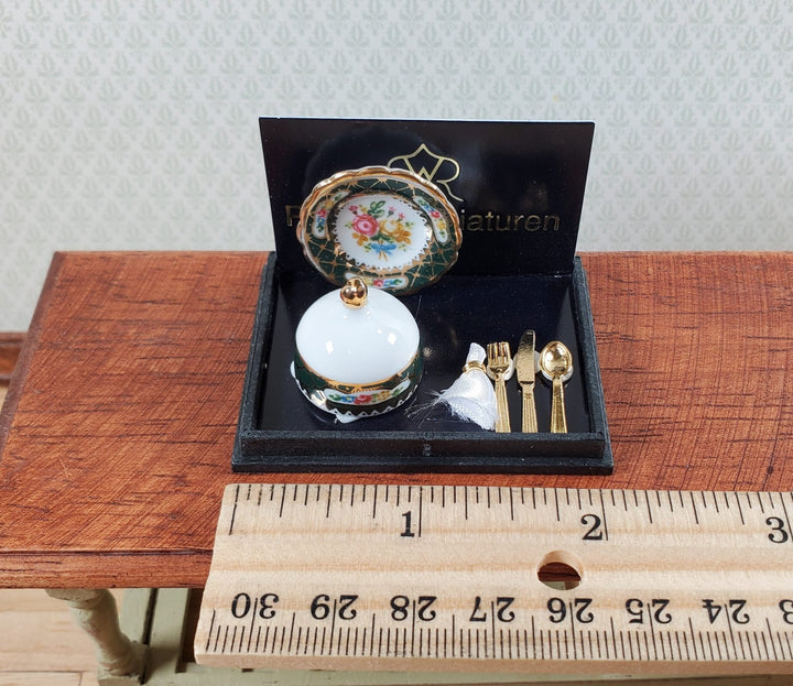 Dollhouse Dinner Setting for 1 Irish Gold Design Reutter Porcelain 1:12 Scale - Miniature Crush