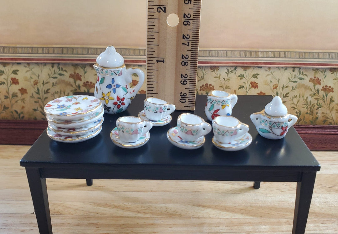 Dollhouse Dishes Plates Coffee Cup Spring Flowers Ceramic 1:12 Scale Miniature - MiniatureCrush