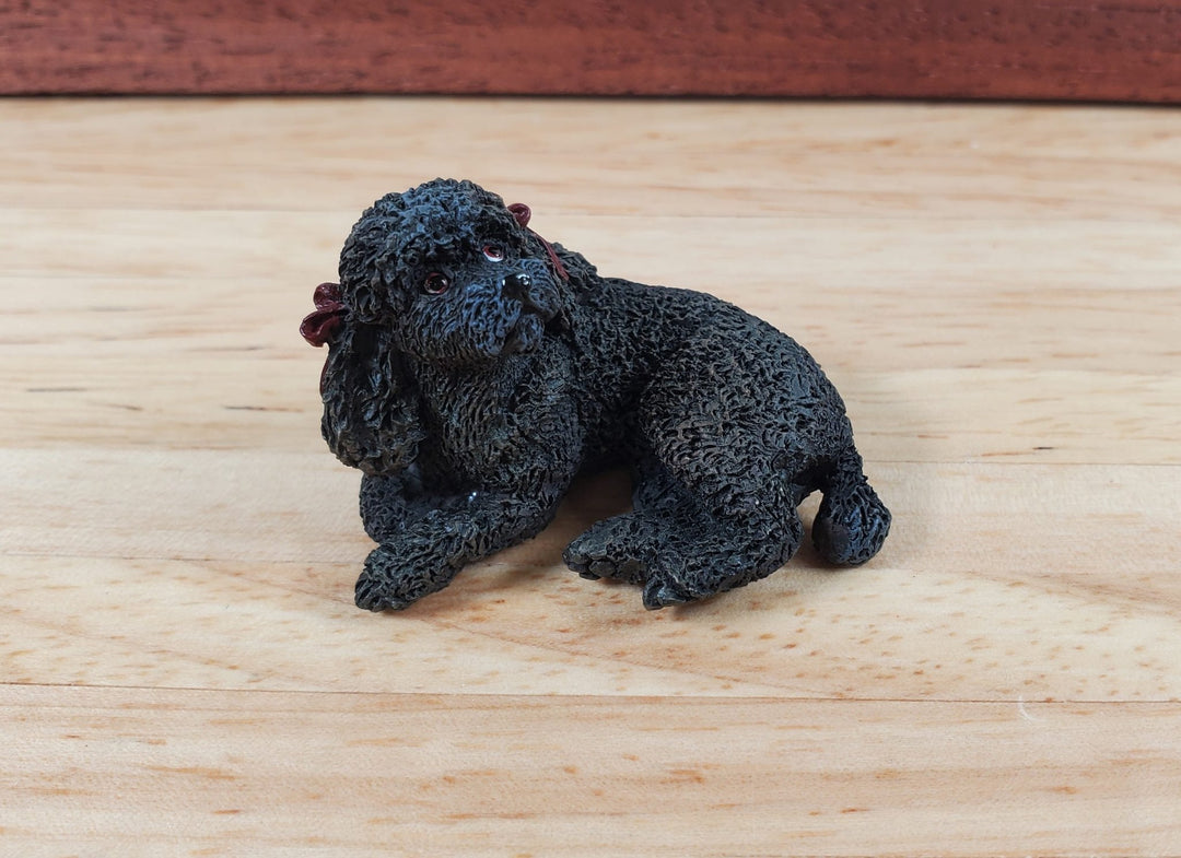 Dollhouse Dog Black Poodle Laying Down Head Up 1:12 Scale Miniature Animal - Miniature Crush