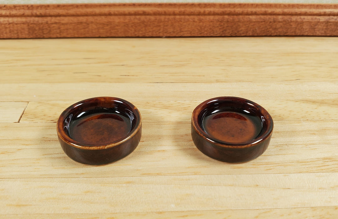 Dollhouse Dog Food Bowl Doggie Dish Large x2 Brown Ceramic 1:12 Scale - MiniatureCrush