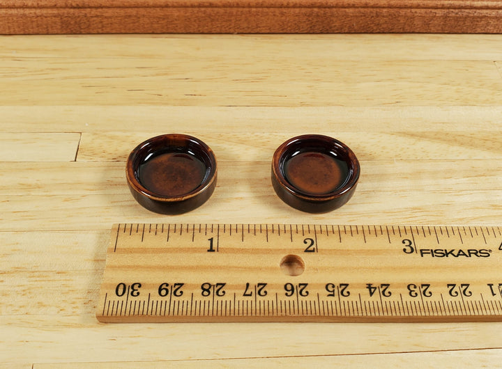 Dollhouse Dog Food Bowl Doggie Dish Large x2 Brown Ceramic 1:12 Scale - MiniatureCrush