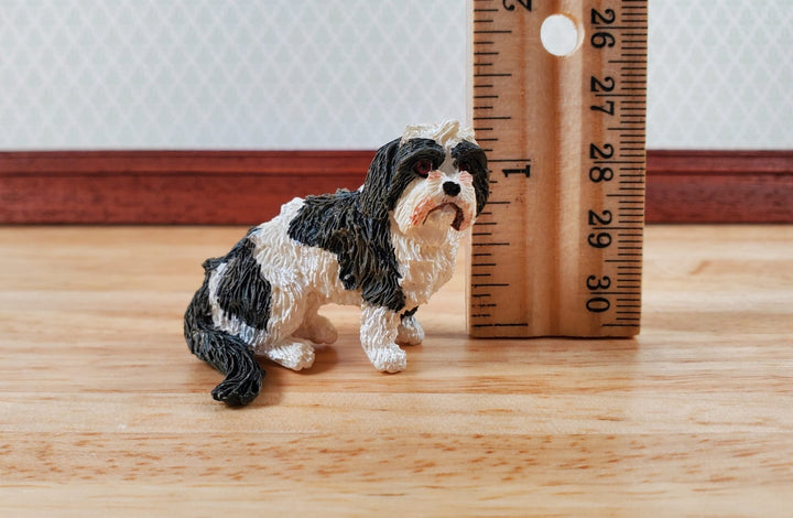 Dollhouse Dog Tibetan Terrier Sitting Black White 1:12 Scale Miniature Animal - Miniature Crush