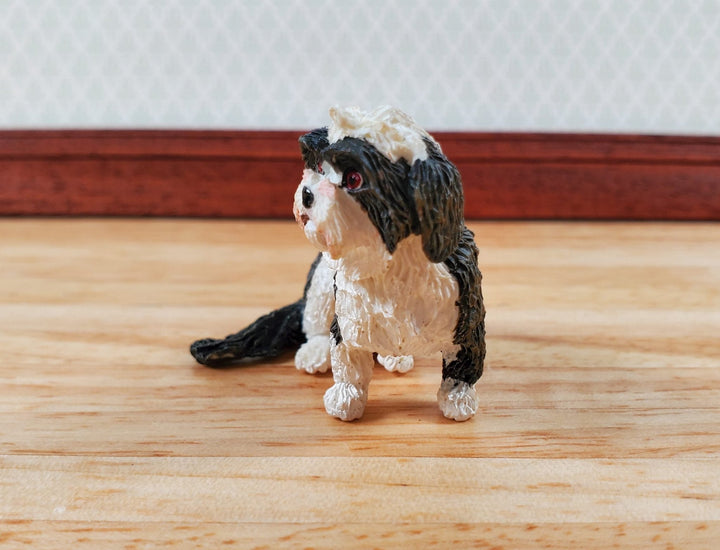 Dollhouse Dog Tibetan Terrier Sitting Black White 1:12 Scale Miniature Animal - Miniature Crush