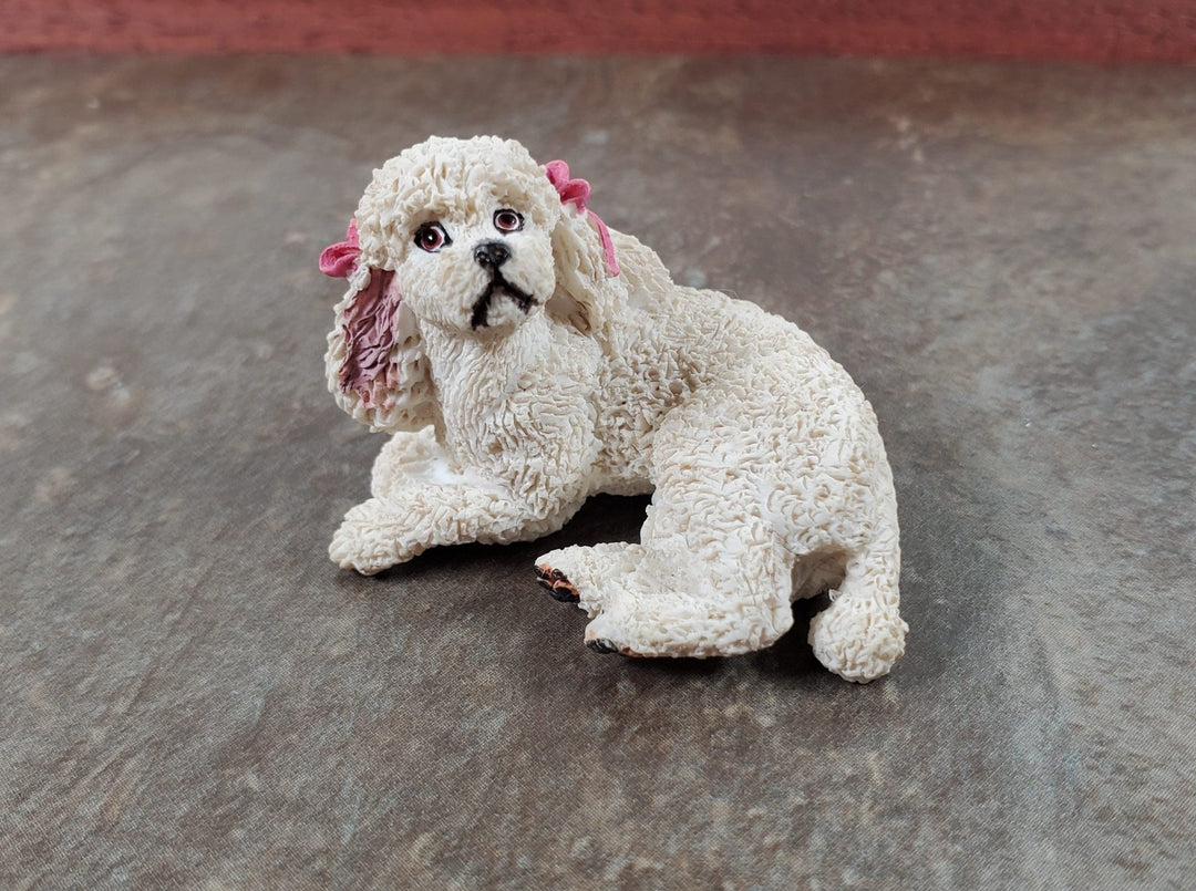 Dollhouse Dog White Poodle Laying Down Head Up 1:12 Scale Miniature Animal - Miniature Crush