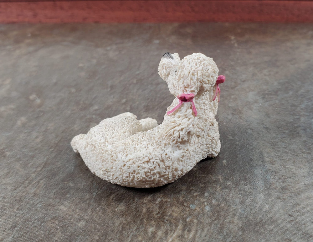 Dollhouse Dog White Poodle Laying Down Head Up 1:12 Scale Miniature Animal - Miniature Crush