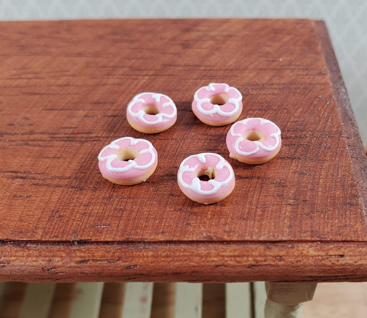 Dollhouse Donuts x5 Pink White Frosting 1:12 Scale Miniature Food Dessert Bakery - Miniature Crush