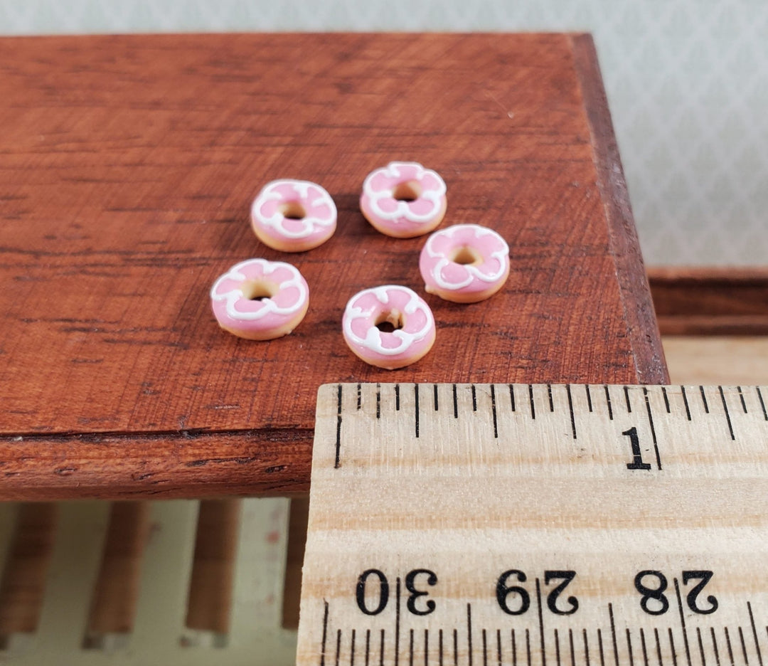 Dollhouse Donuts x5 Pink White Frosting 1:12 Scale Miniature Food Dessert Bakery - MiniatureCrush