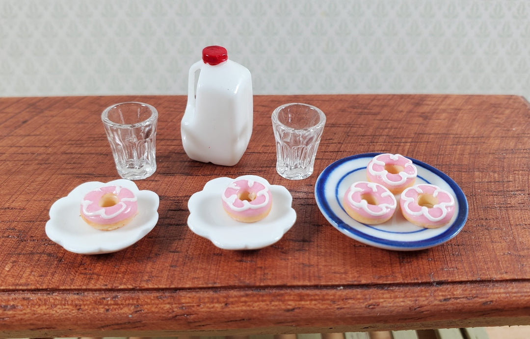 Dollhouse Donuts x5 Pink White Frosting 1:12 Scale Miniature Food Dessert Bakery - Miniature Crush