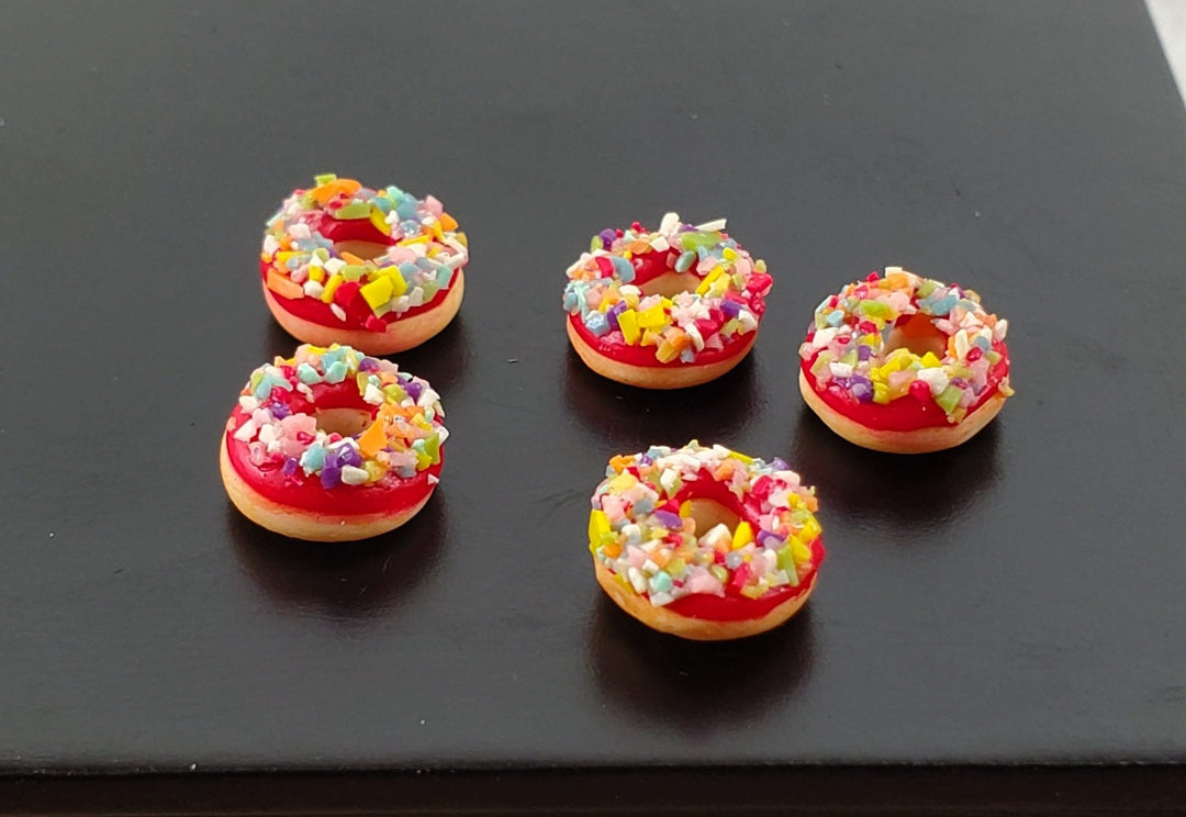 Dollhouse Donuts x5 Red with Sprinkles 1:12 Scale Miniature Food Dessert Bakery - Miniature Crush