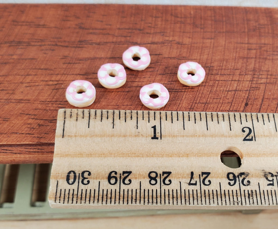 Dollhouse Donuts x5 White & Pink Frosting 1:12 Scale Miniature Dessert Bakery - MiniatureCrush