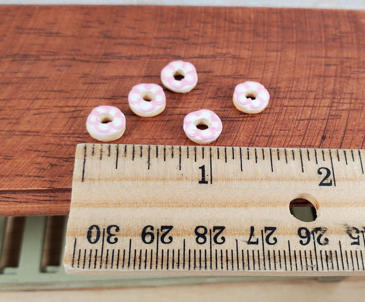 Dollhouse Donuts x5 White & Pink Frosting 1:12 Scale Miniature Dessert Bakery - MiniatureCrush