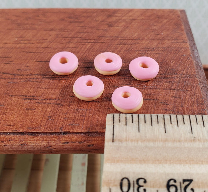 Dollhouse Donuts x5 with Pink Frosting 1:12 Scale Miniature Food Dessert Bakery - Miniature Crush