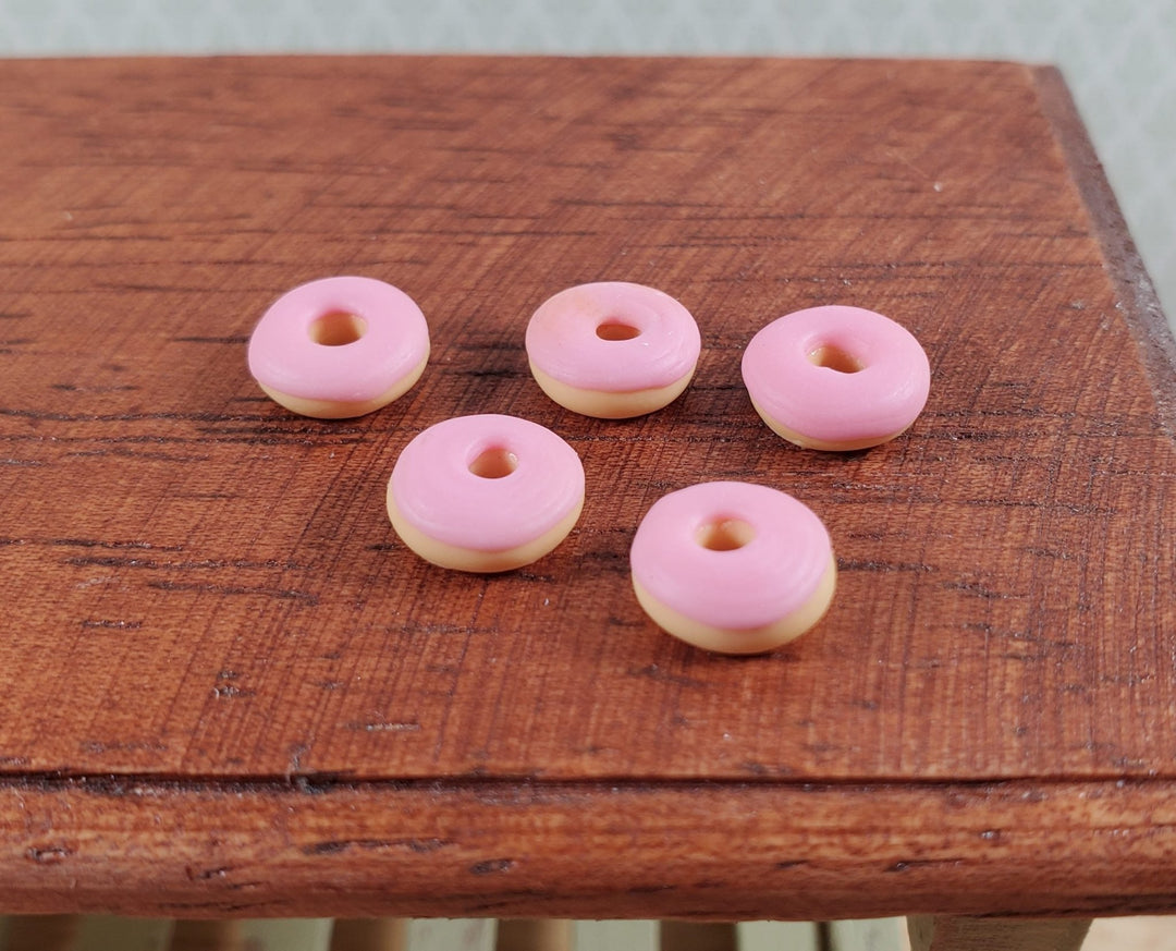 Dollhouse Donuts x5 with Pink Frosting 1:12 Scale Miniature Food Dessert Bakery - Miniature Crush