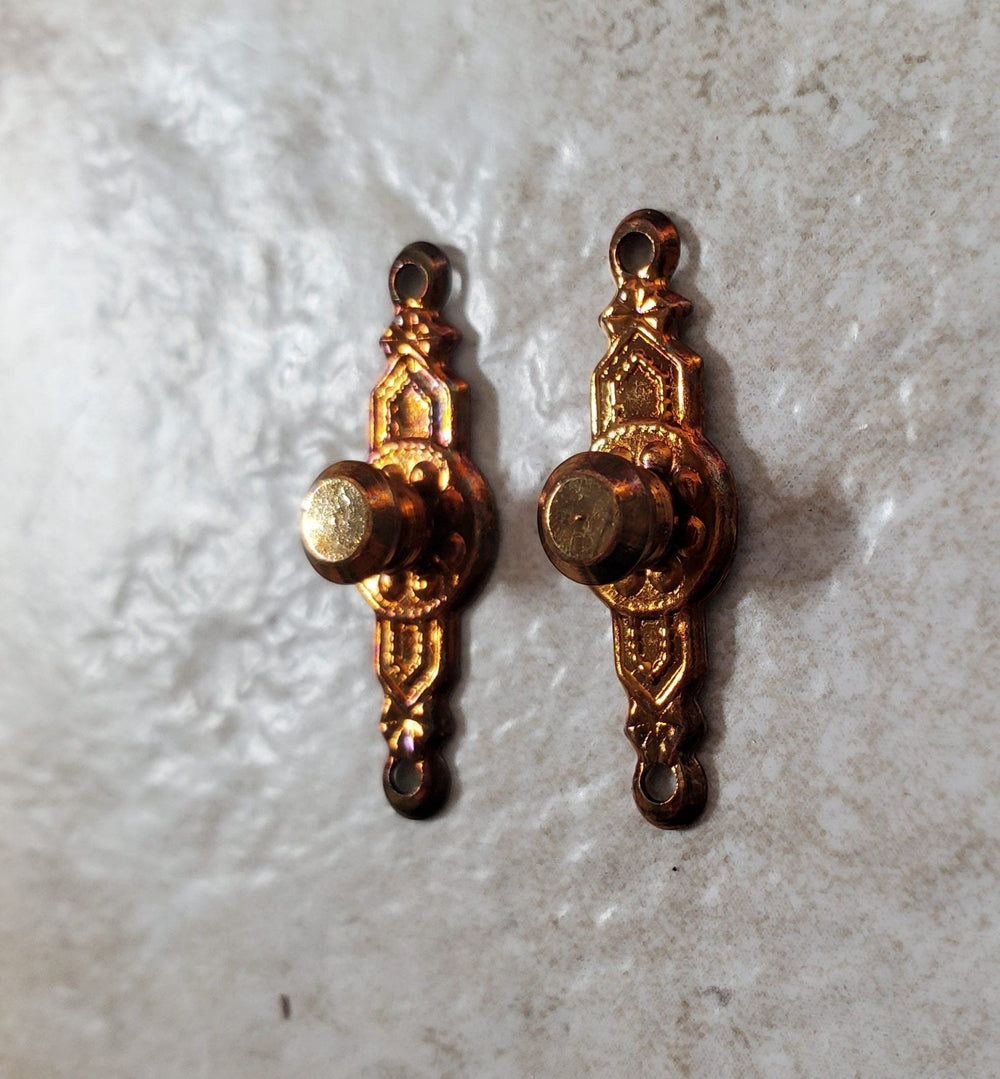 Dollhouse Door Knobs Handles Fancy Antique Gold 1 Set 1:12 Scale Miniatures - Miniature Crush