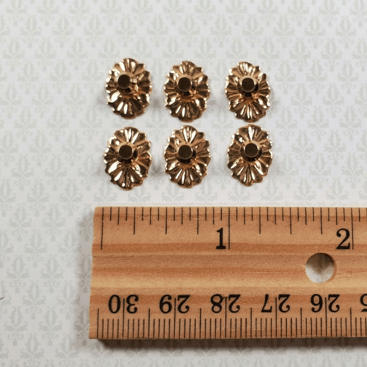 Dollhouse Doorknobs Handles Fancy Gold Brass 6 pcs 1:12 Scale Miniatures - MiniatureCrush