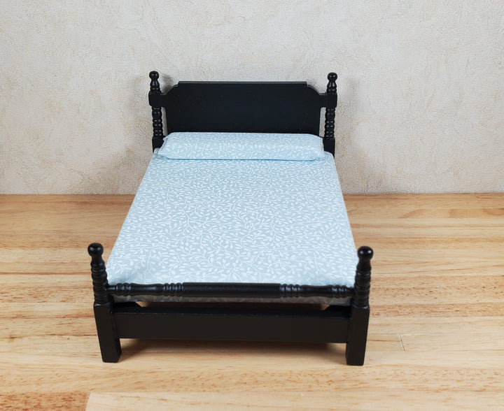 Dollhouse Double Bed Black 1:12 Scale Miniature Wood Furniture - MiniatureCrush