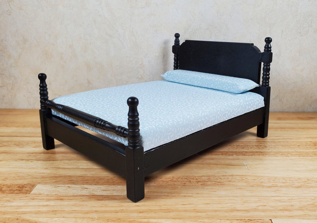 Dollhouse Double Bed Black 1:12 Scale Miniature Wood Furniture - MiniatureCrush