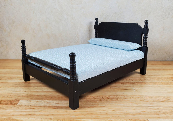 Dollhouse Double Bed Black 1:12 Scale Miniature Wood Furniture - MiniatureCrush