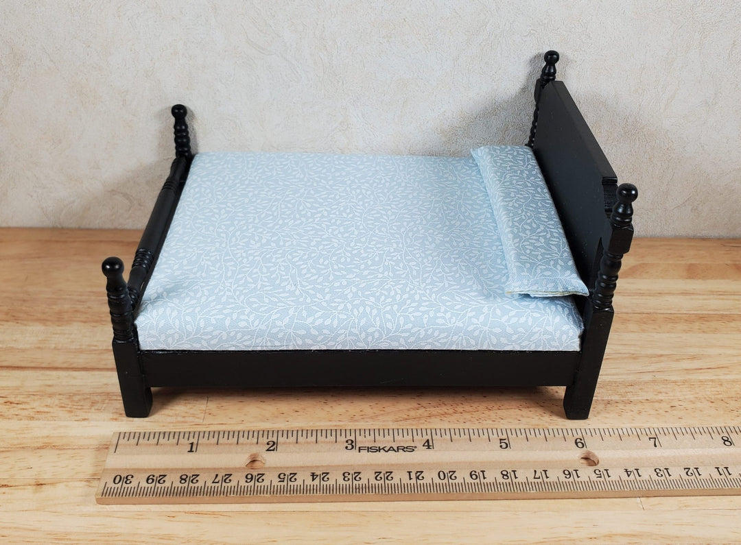 Dollhouse Double Bed Black 1:12 Scale Miniature Wood Furniture - MiniatureCrush