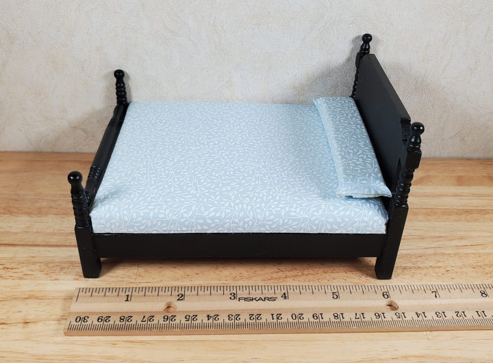 Dollhouse Double Bed Black 1:12 Scale Miniature Wood Furniture - MiniatureCrush