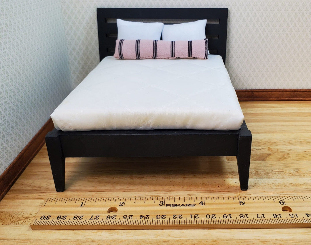Dollhouse Double Bed Black Modern Style 1:12 Scale Miniature Wood Furniture - MiniatureCrush