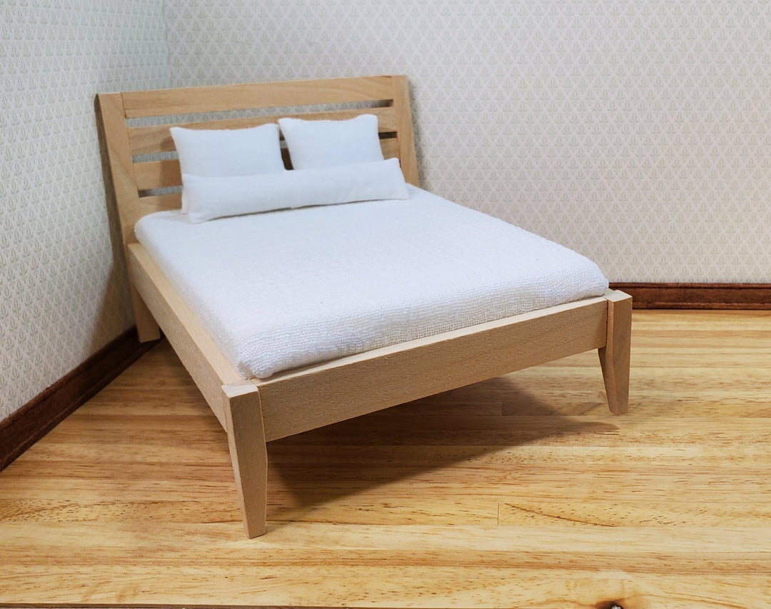 Dollhouse Double Bed Modern Style 1:12 Scale Miniature Wood Unpainted Furniture - MiniatureCrush