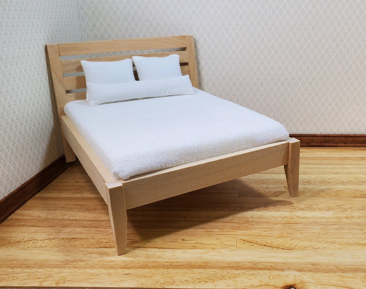 Dollhouse Double Bed Modern Style 1:12 Scale Miniature Wood Unpainted Furniture - MiniatureCrush