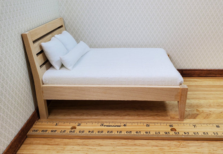 Dollhouse Double Bed Modern Style 1:12 Scale Miniature Wood Unpainted Furniture - MiniatureCrush
