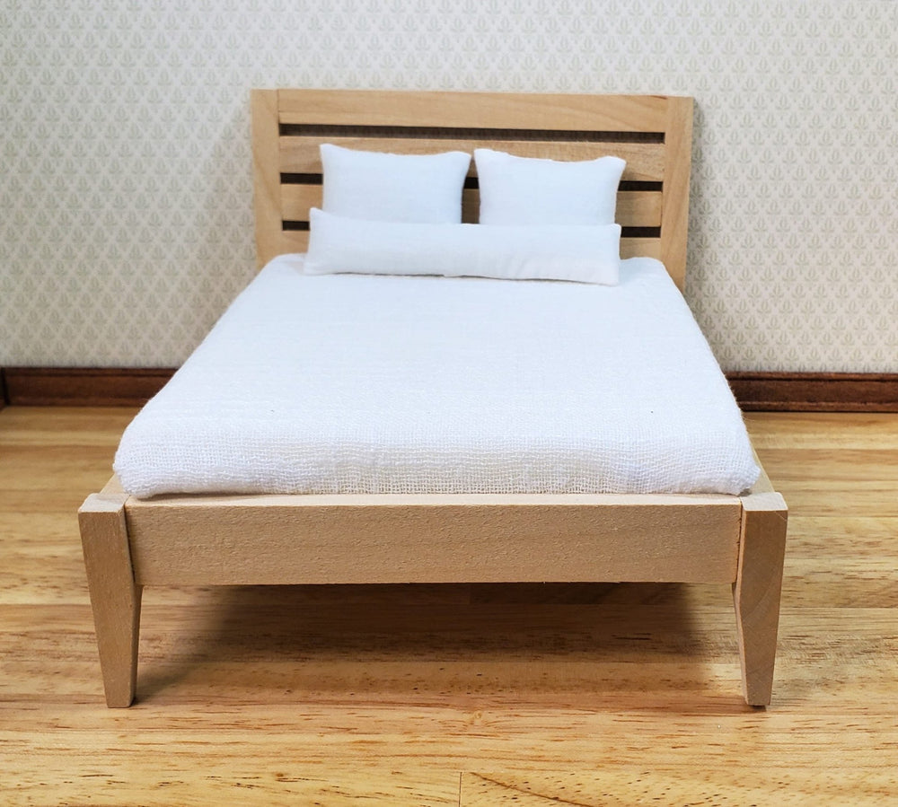 Dollhouse Double Bed Modern Style 1:12 Scale Miniature Wood Unpainted Furniture - MiniatureCrush