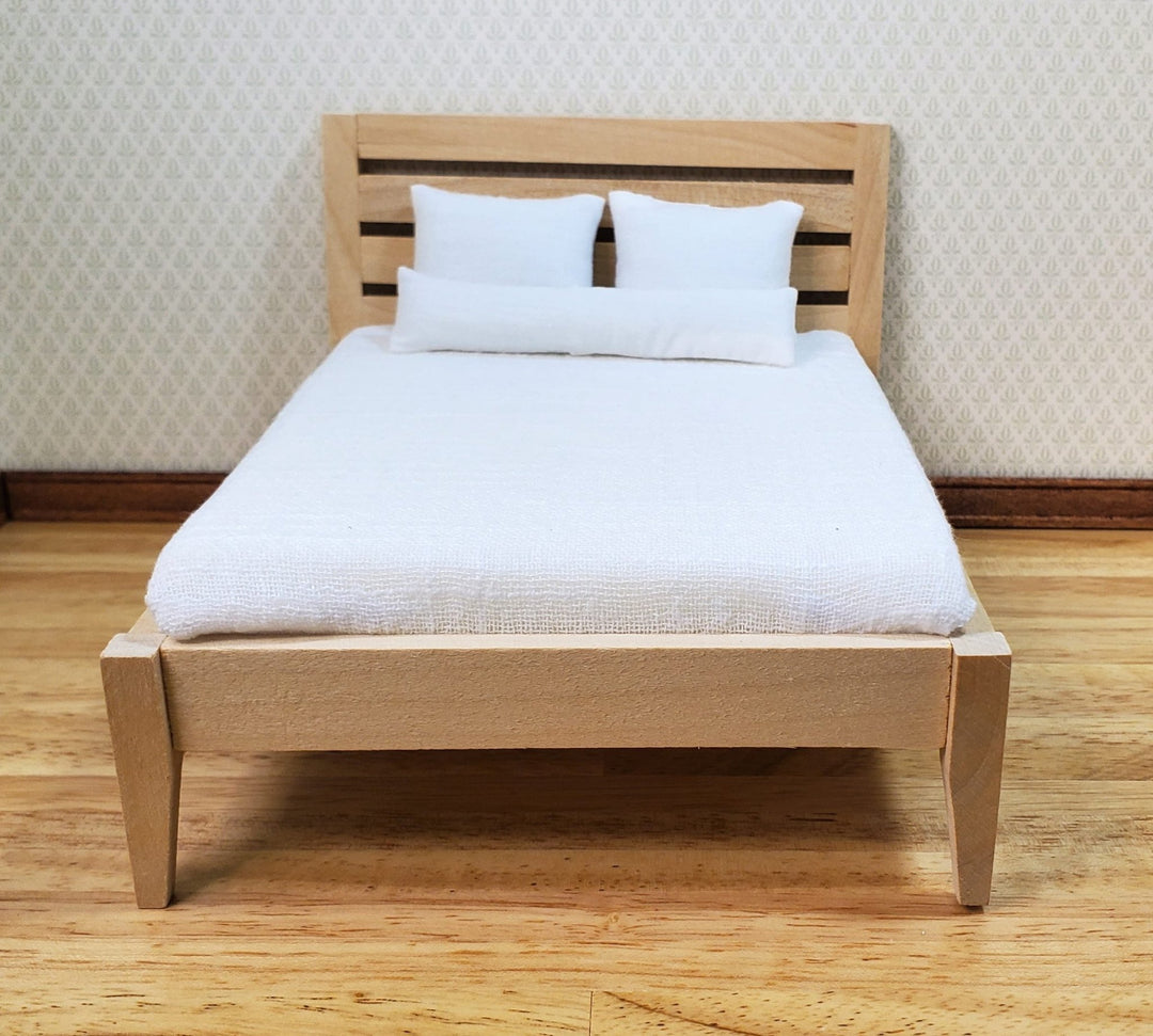 Dollhouse Double Bed Modern Style 1:12 Scale Miniature Wood Unpainted Furniture - MiniatureCrush