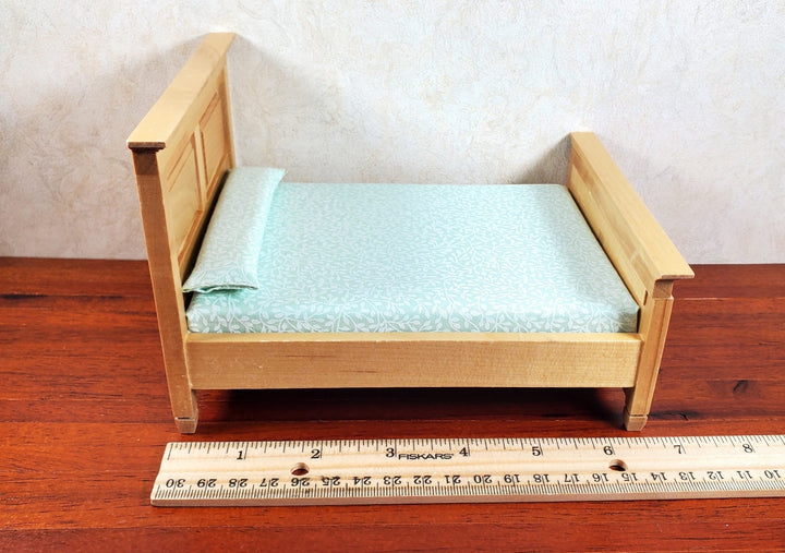 Dollhouse Double Bed Wood Light Oak Finish 1:12 Scale Bedroom Furniture - MiniatureCrush