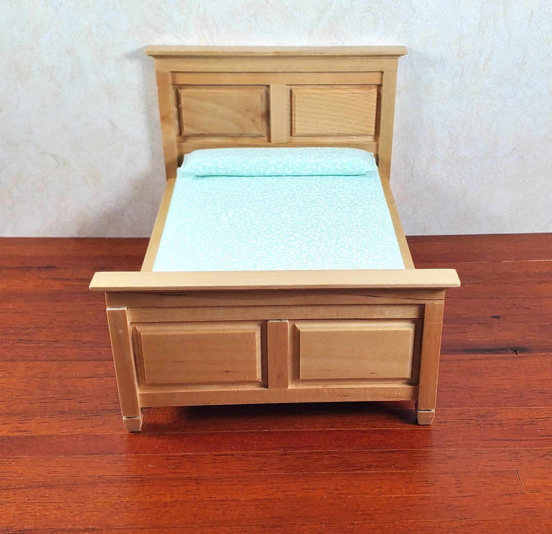 Dollhouse Double Bed Wood Light Oak Finish 1:12 Scale Bedroom Furniture - MiniatureCrush