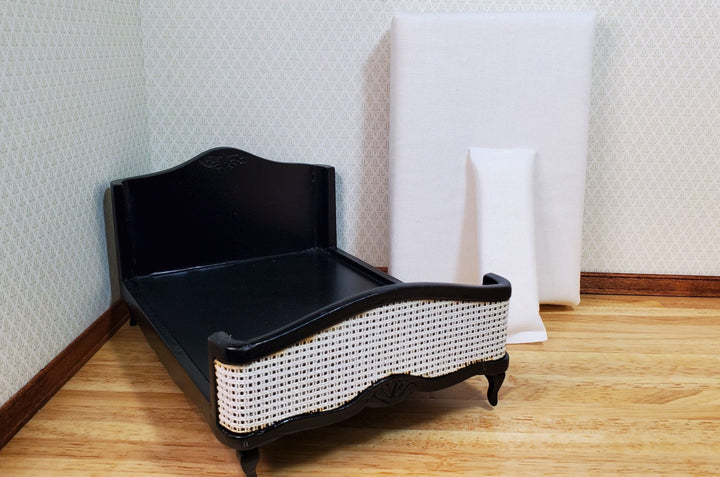 Dollhouse Double Bed Wood with Black Finish 1:12 Scale Bedroom Furniture - MiniatureCrush