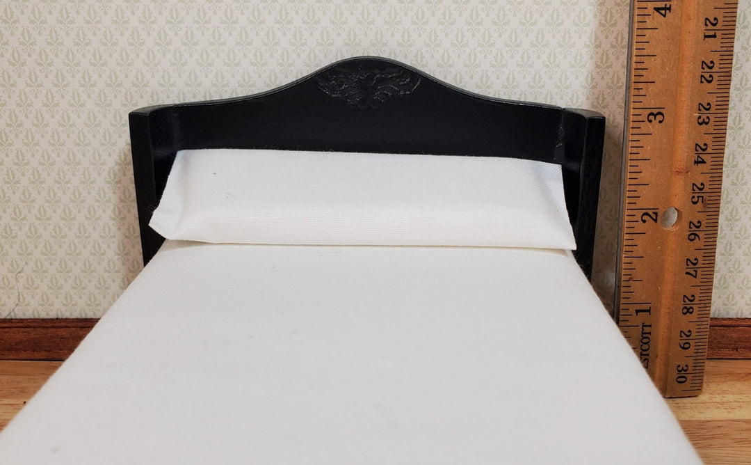 Dollhouse Double Bed Wood with Black Finish 1:12 Scale Bedroom Furniture - MiniatureCrush