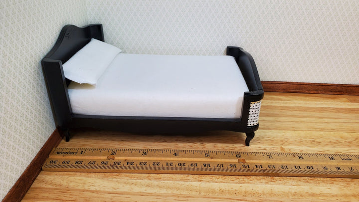 Dollhouse Double Bed Wood with Black Finish 1:12 Scale Bedroom Furniture - MiniatureCrush