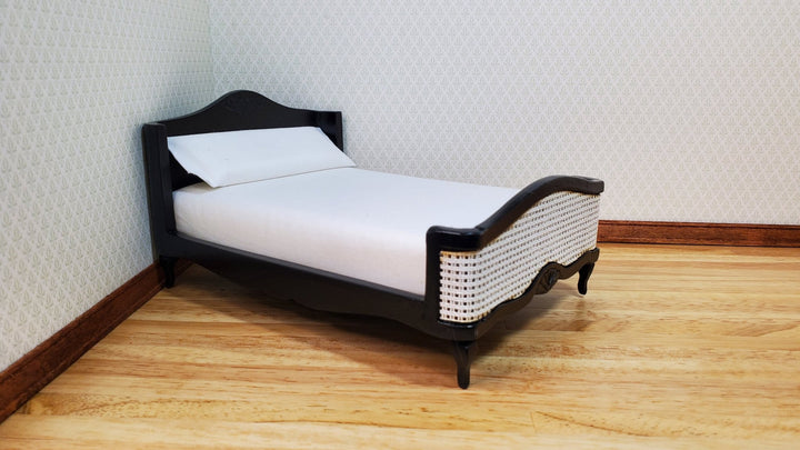 Dollhouse Double Bed Wood with Black Finish 1:12 Scale Bedroom Furniture - MiniatureCrush