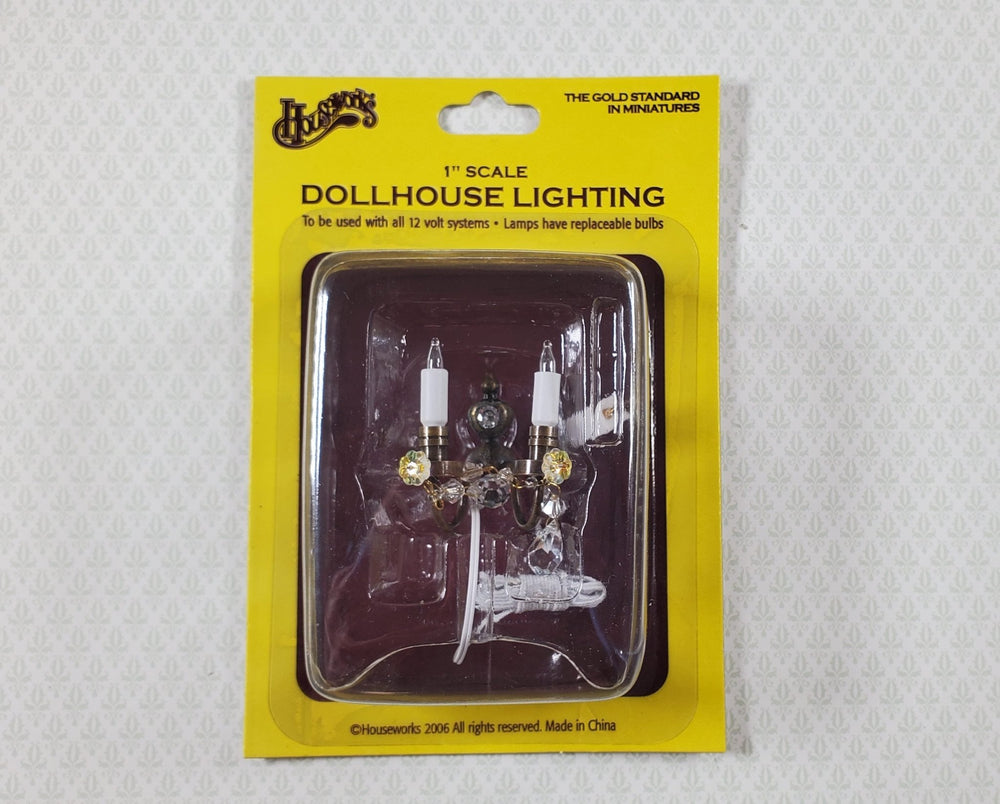 Dollhouse Double Candle Sconce with Crystals Bronze 12 volt w/ Plug 1:12 Scale - MiniatureCrush