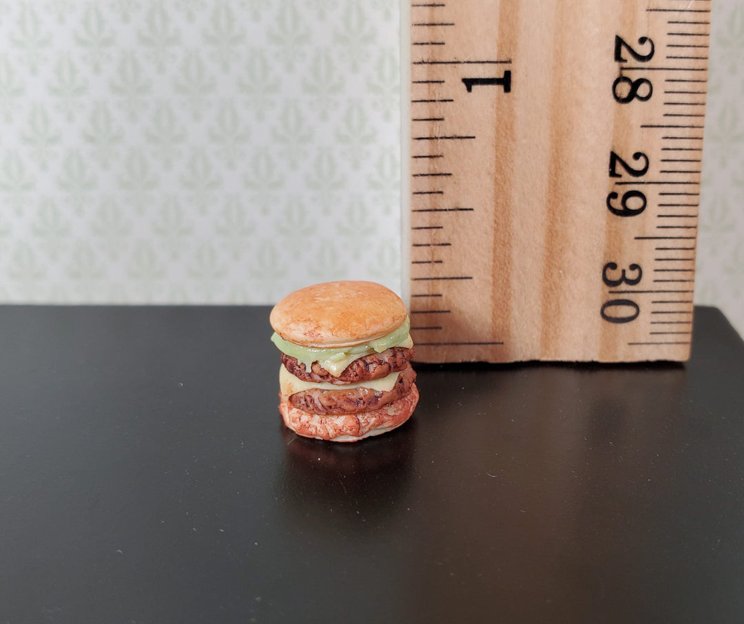Dollhouse Double Cheeseburger with Lettuce 1:12 Scale Miniature Hamburger - MiniatureCrush