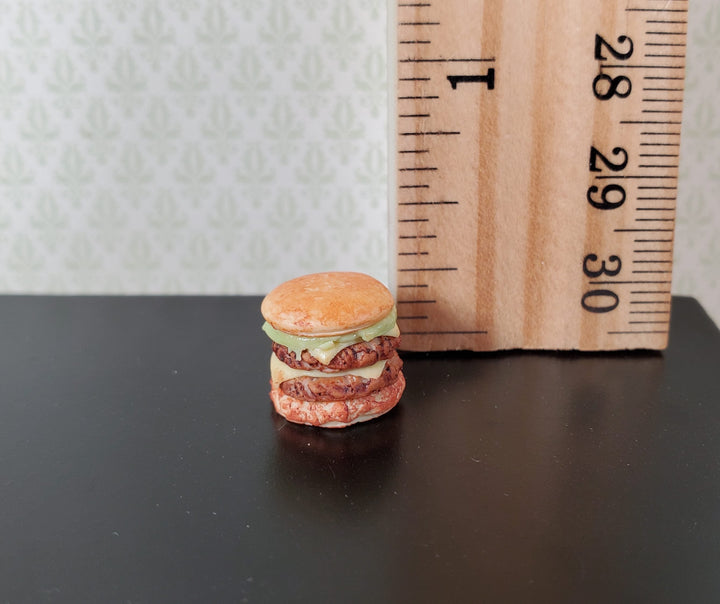 Dollhouse Double Cheeseburger with Lettuce 1:12 Scale Miniature Hamburger - MiniatureCrush