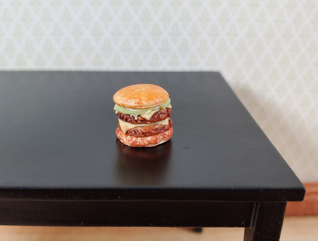 Dollhouse Double Cheeseburger with Lettuce 1:12 Scale Miniature Hamburger - MiniatureCrush