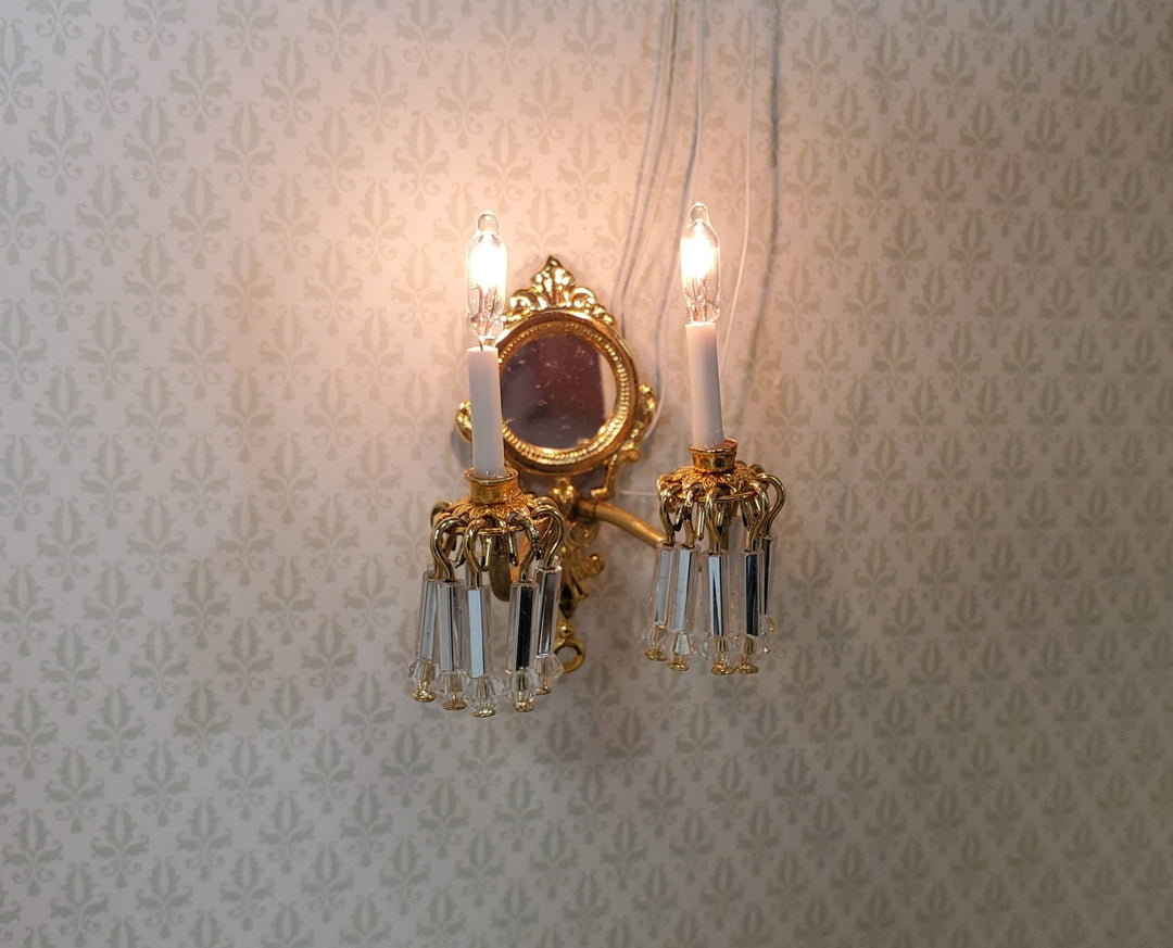 Dollhouse Double Crystal Candle Sconce 12 Volt 1:12 Scale Miniature Handmade - MiniatureCrush