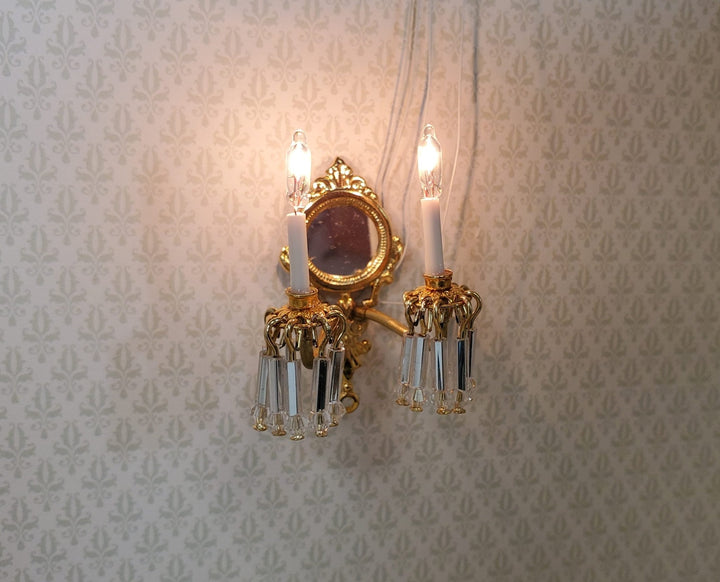 Dollhouse Double Crystal Candle Sconce 12 Volt 1:12 Scale Miniature Handmade - MiniatureCrush