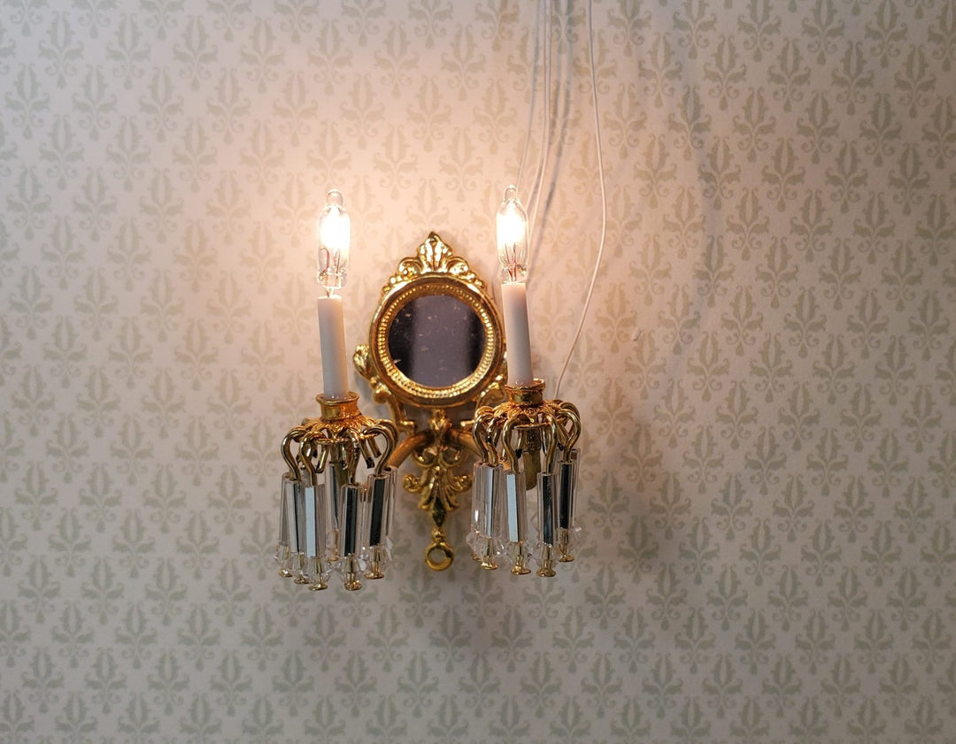 Dollhouse Double Crystal Candle Sconce 12 Volt 1:12 Scale Miniature Handmade - MiniatureCrush