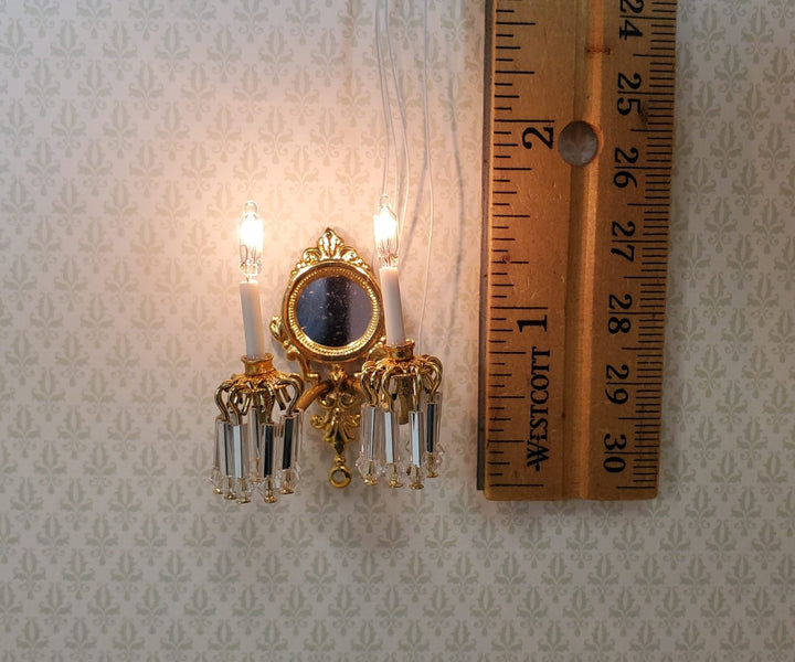 Dollhouse Double Crystal Candle Sconce 12 Volt 1:12 Scale Miniature Handmade - MiniatureCrush