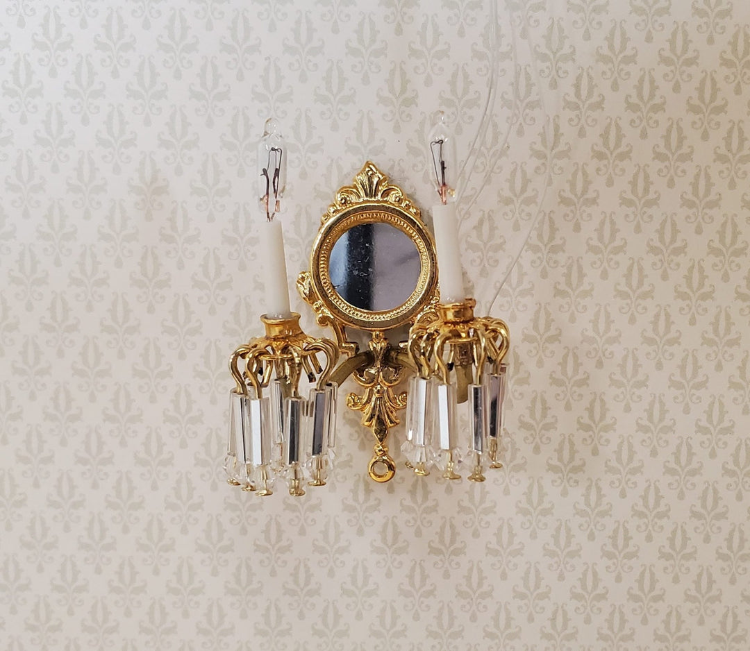 Dollhouse Double Crystal Candle Sconce 12 Volt 1:12 Scale Miniature Handmade - MiniatureCrush