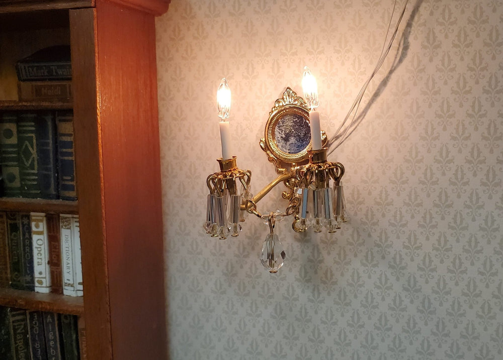 Dollhouse Double Crystal Candle Sconce 12 Volt 1:12 Scale Miniature Handmade - MiniatureCrush