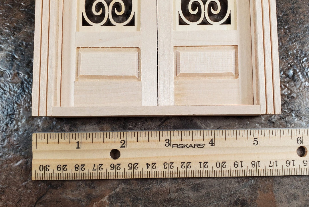 Dollhouse Double French Doors with Scroll Windows 1:12 Scale Miniature - Miniature Crush