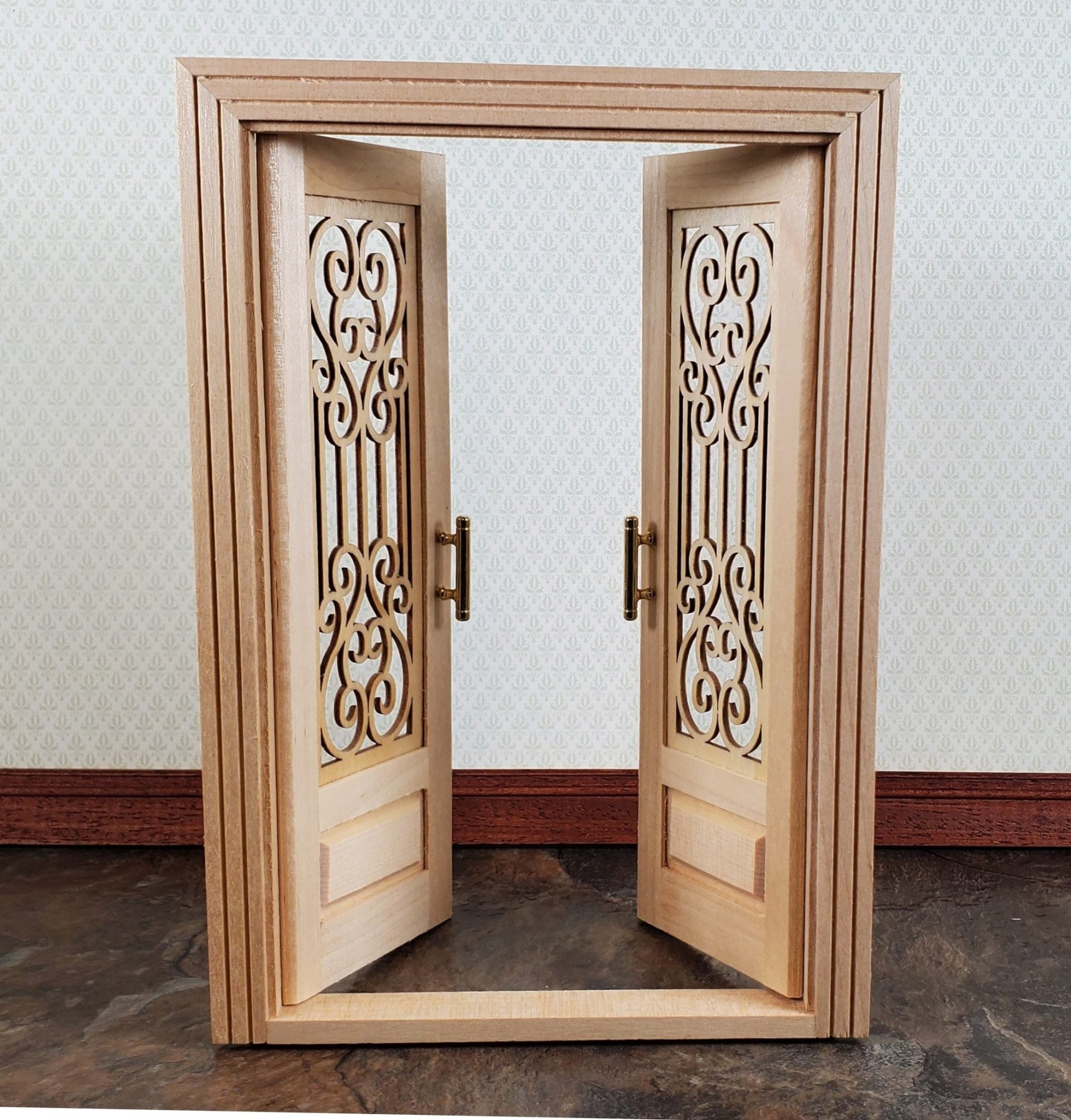 Mini Roolo Doors Dollhouse Double French Doors with Scroll Windows 1:12 Scale Miniature ...