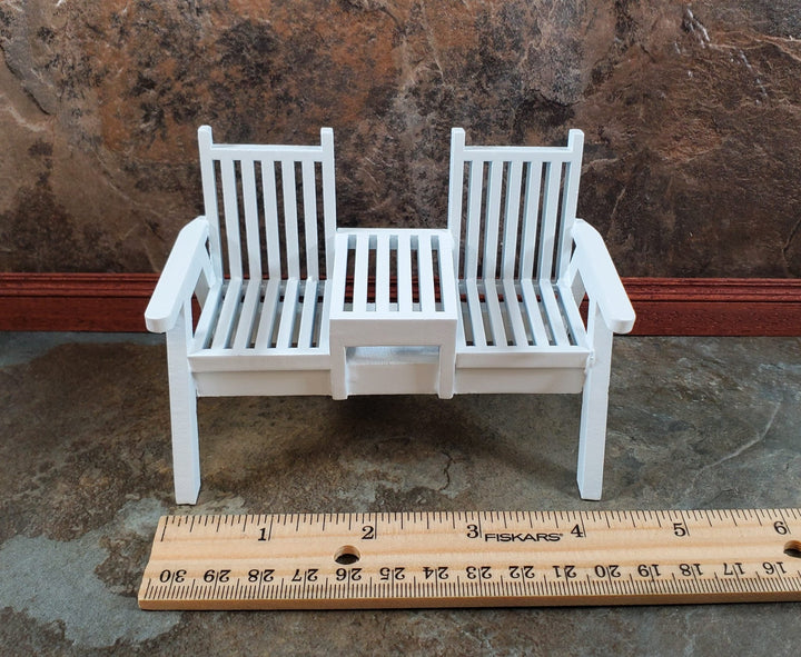 Dollhouse Double Porch Chair White Wood 1:12 Scale Miniature Furniture - Miniature Crush